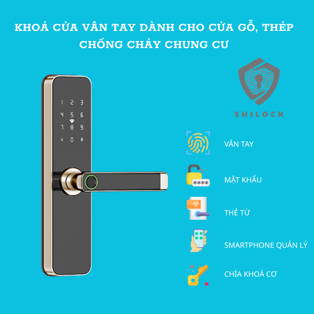 Khoá cửa vân tay dành cho cửa gỗ, thép chống cháy SHILOCK SL-G72G
