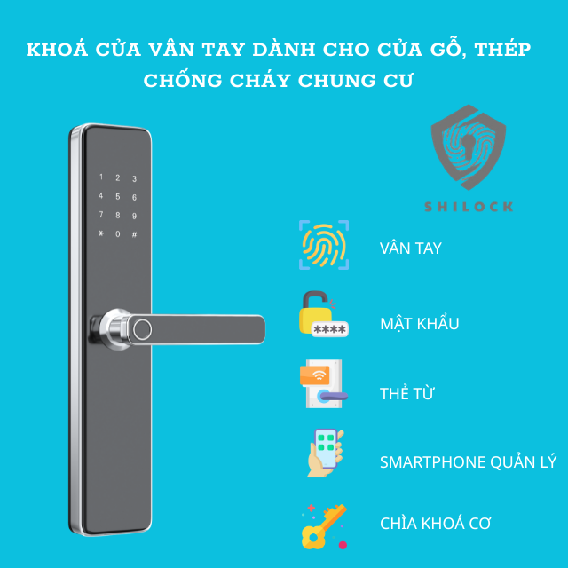Khoá cửa vân tay SHILOCK SL-G818-G dành cho cửa gỗ, thép chống cháy