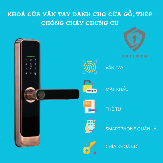 Khoá cửa vân tay SL-H03-CP dành riêng cho cửa gỗ, cửa sắt, cửa phòng
